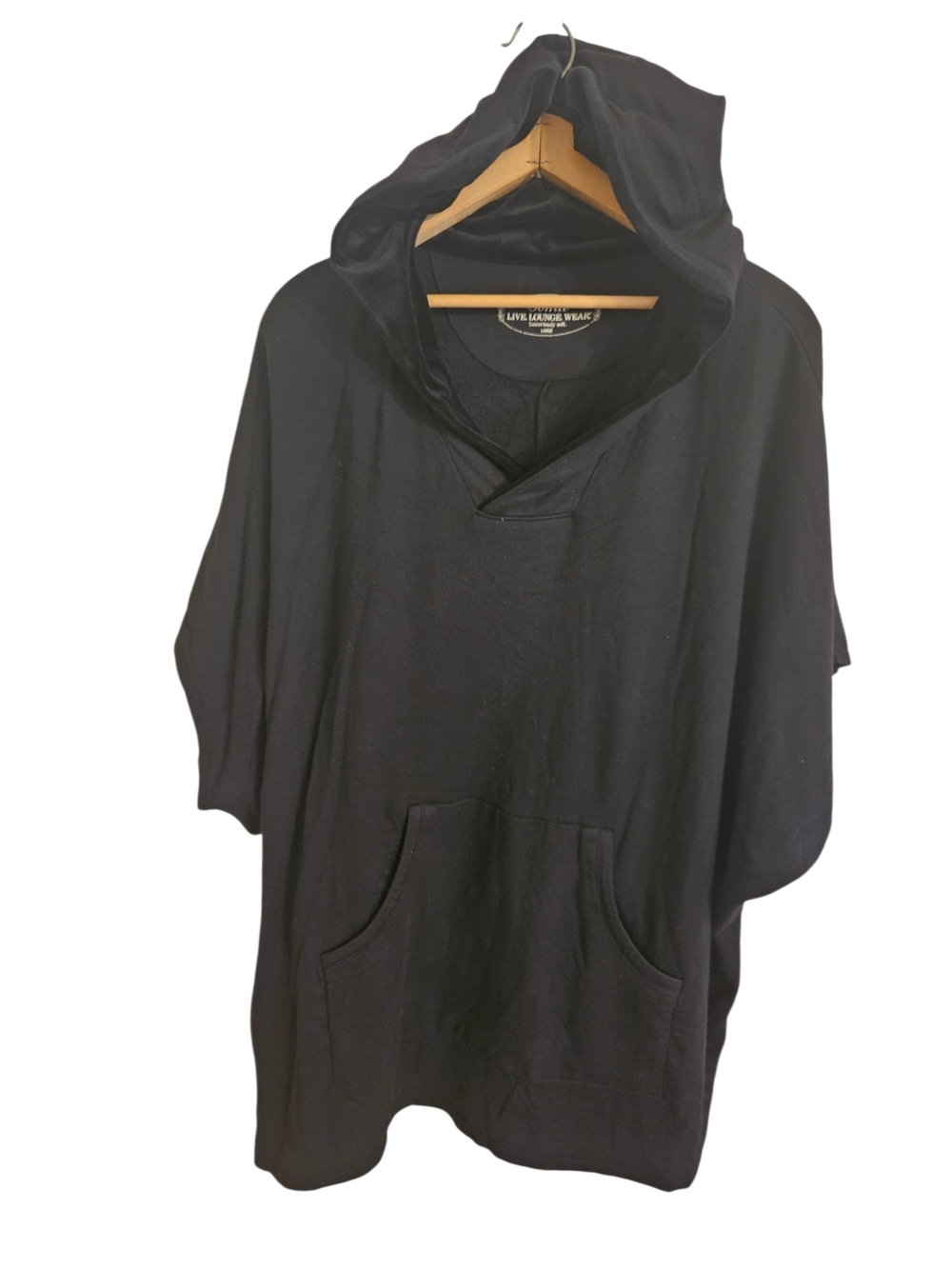 Soma Live Lounge Wear Velvet Trim Hoodie Cover Up Poncho Sz L Black